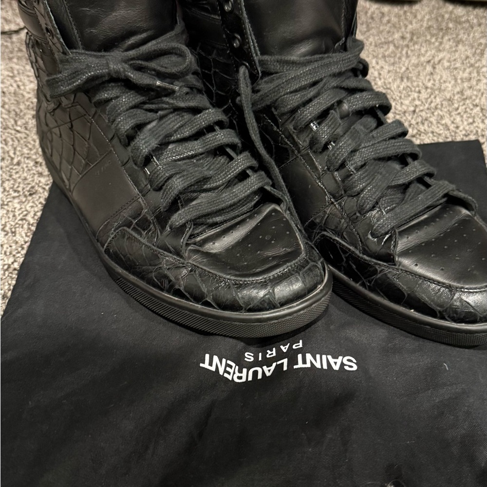 Saint Laurent Black Leather High-Top Sneakers Size 11